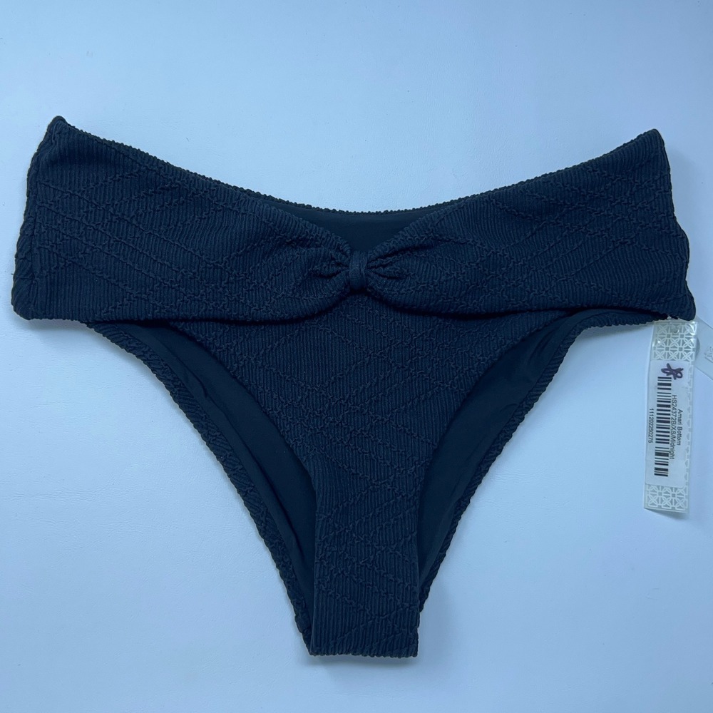 Devon Windsor Womens XS Midnight Black Amari Textured Knot Bikini Bottom NWT